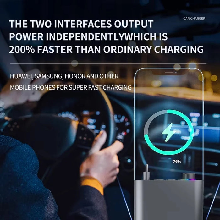 Y4 Car Charger Super Fast Charging Bluetooth-Compatible MP3 Player with Retractable Type C + iP Cable - 4