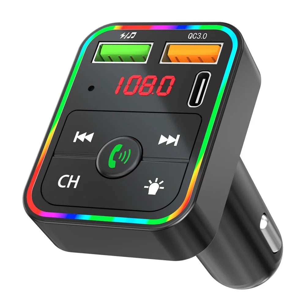 PDF2 USB A + Type C Car Fast Charger FM Transmitter Bluetooth-Compatible Hands Free Call MP3 Player with Ambient Light - 1