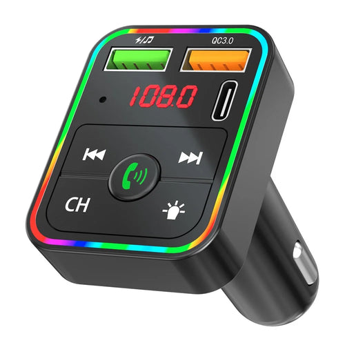 PDF2 USB A + Type C Car Fast Charger FM Transmitter Bluetooth-Compatible Hands Free Call MP3 Player with Ambient Light - 1