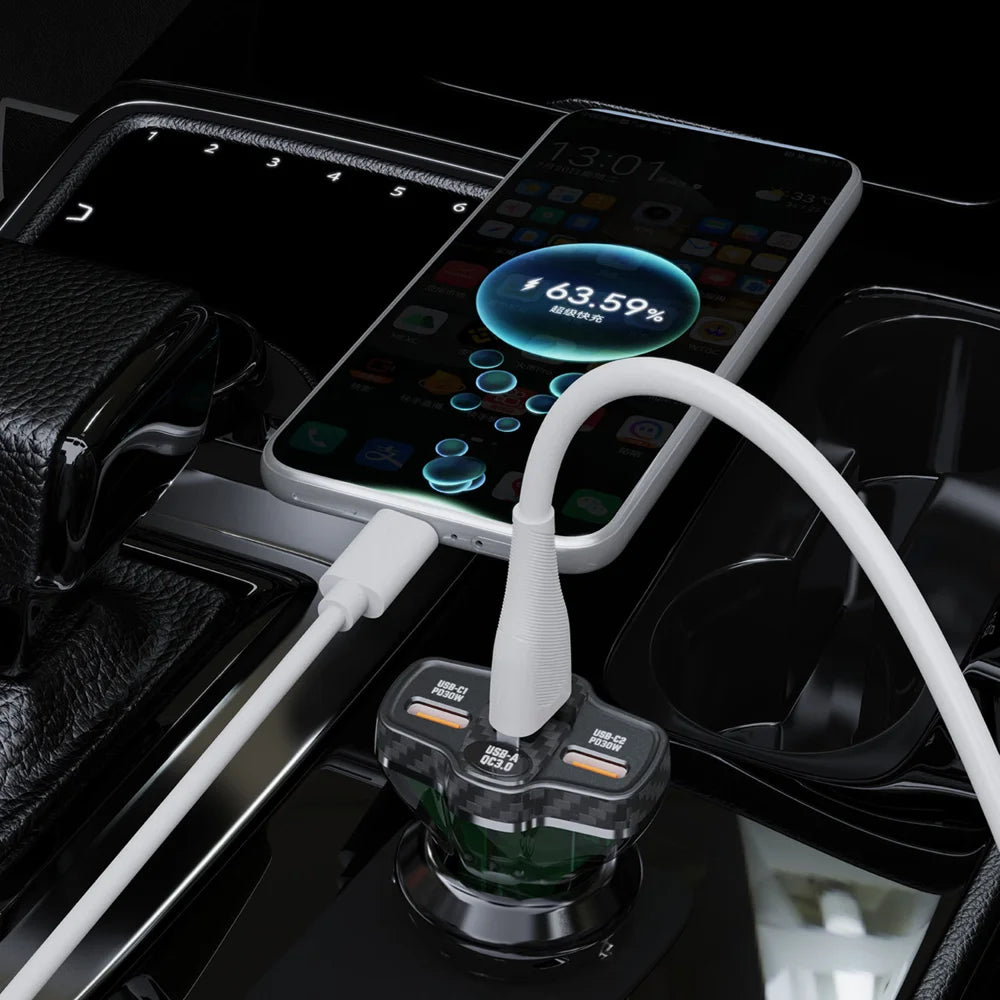 DUDAO R78 Car Charger 78W 3-Port QC3.0 USB-C PD 30W Super Fast Charging Cigarette Lighter Adapter for iPhone - 4