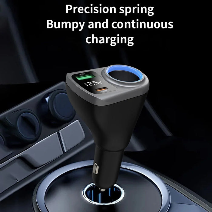 K29 Car Charger Adapter Fast Charging Digital Display 3 in 1 Cigarette Lighter Socket Splitter Charger - 5