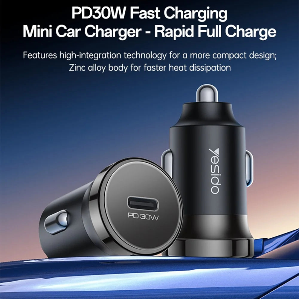 YESIDO Y74 Car Charger 30W Fast Charging Single USB-C Port Cigarette Lighter Power Adapter - 2