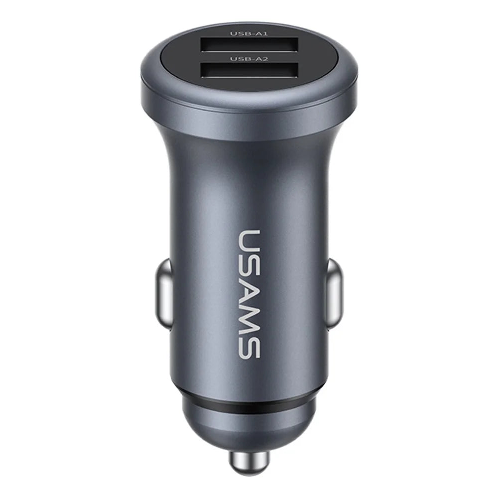 USAMS CC320 Car Charger Dual USB 2.4A Aluminum Alloy Mini Cigarette Lighter Charger for Vehicle - 1