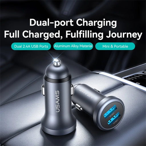 USAMS CC320 Car Charger Dual USB 2.4A Aluminum Alloy Mini Cigarette Lighter Charger for Vehicle - 2