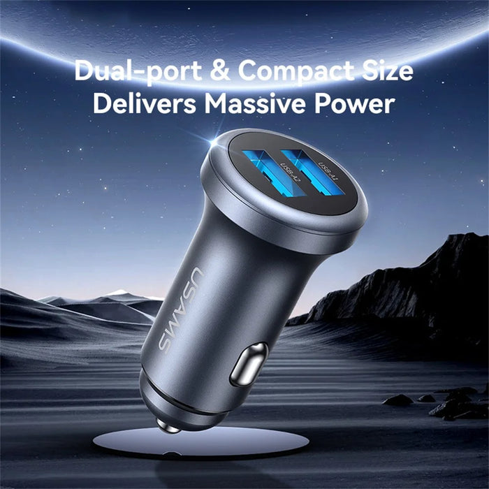 USAMS CC320 Car Charger Dual USB 2.4A Aluminum Alloy Mini Cigarette Lighter Charger for Vehicle - 3
