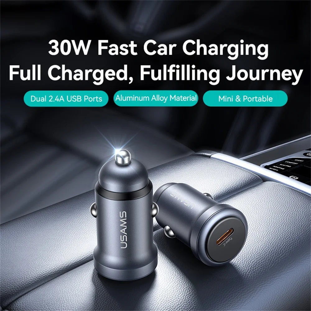 USAMS CC321 Car Charger PD 30W Fast Charging Single Port Aluminum Alloy Mini Cigarette Lighter Charger for Vehicle - 3