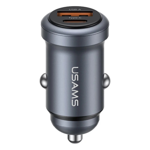 USAMS CC322 30W Car Charger USB-A + USB-C Aluminum Alloy Fast Charging Cigarette Lighter Charger for Vehicle - 1