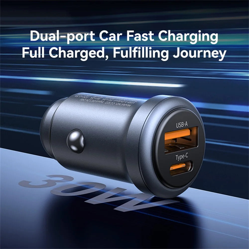 USAMS CC322 30W Car Charger USB-A + USB-C Aluminum Alloy Fast Charging Cigarette Lighter Charger for Vehicle - 4