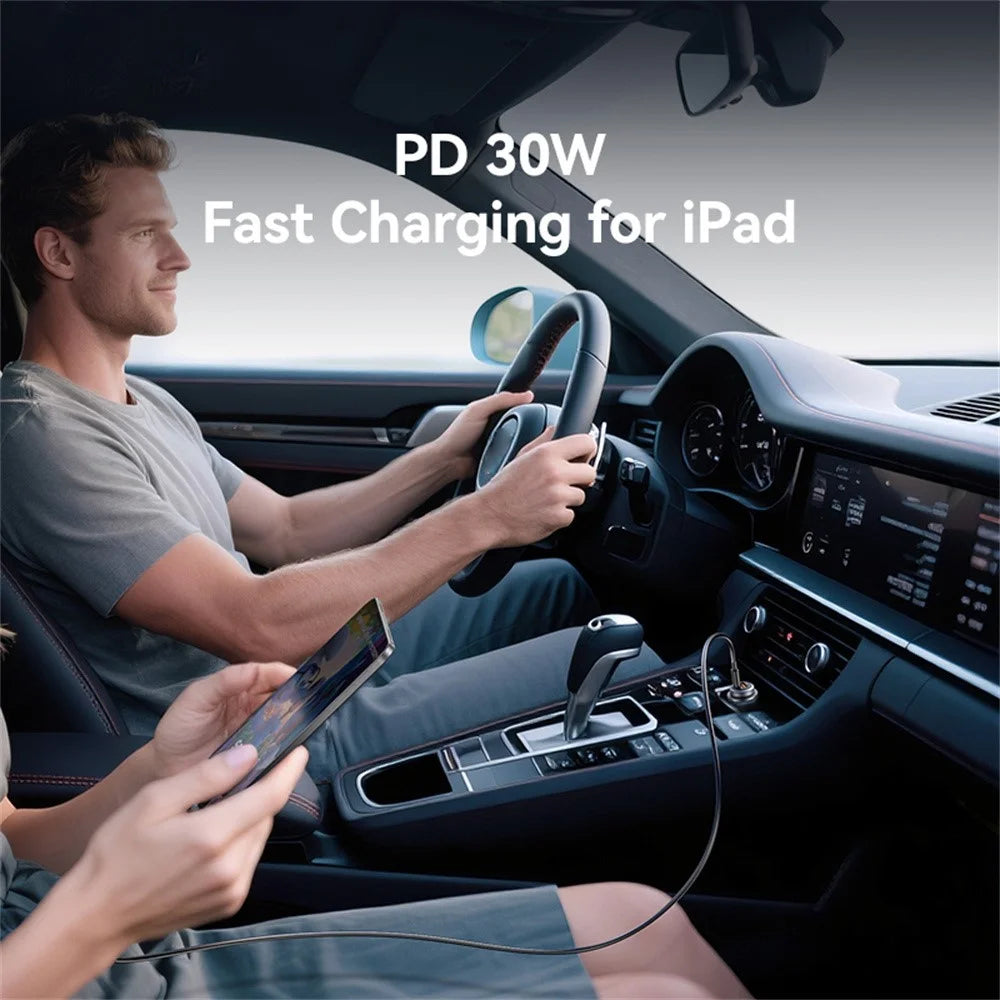 USAMS CC322 30W Car Charger USB-A + USB-C Aluminum Alloy Fast Charging Cigarette Lighter Charger for Vehicle - 5