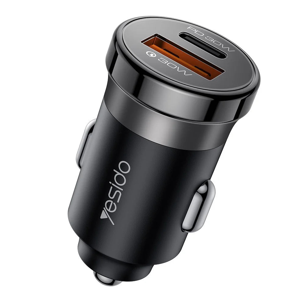 YESIDO Y72 30W Fast Car Charger Dual Port USB-A + USB-C with Type-C to Type-C Cable - 1