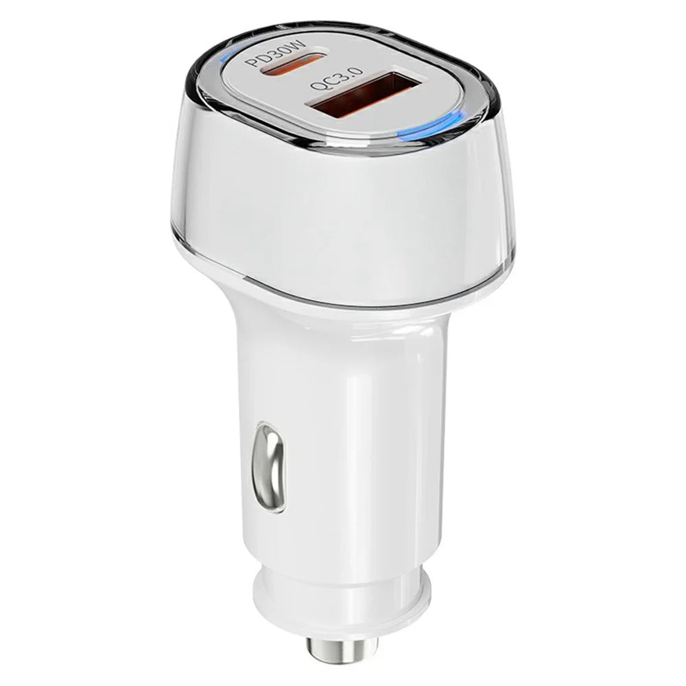 A6 USB + Type-C Dual Port Car Charger QC3.0 + PD 30W Fast Charger with Ambient Light for Phone / Tablet - 1