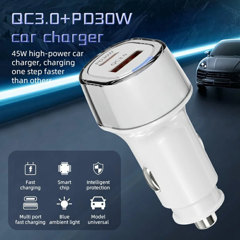 A6 USB + Type-C Dual Port Car Charger QC3.0 + PD 30W Fast Charger with Ambient Light for Phone / Tablet - 2