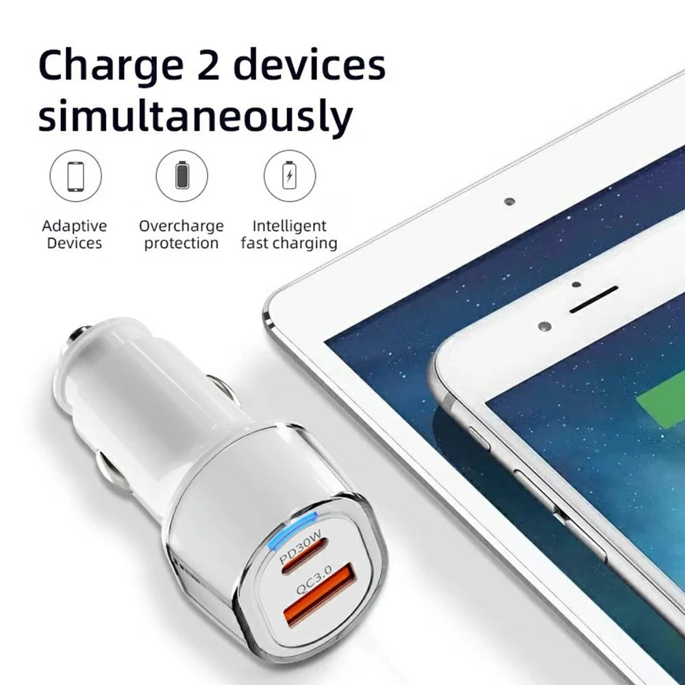 A6 USB + Type-C Dual Port Car Charger QC3.0 + PD 30W Fast Charger with Ambient Light for Phone / Tablet - 4
