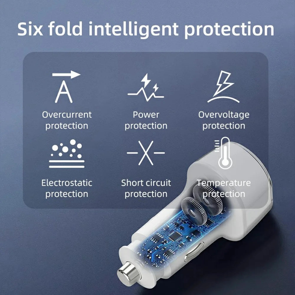 A6 USB + Type-C Dual Port Car Charger QC3.0 + PD 30W Fast Charger with Ambient Light for Phone / Tablet - 5