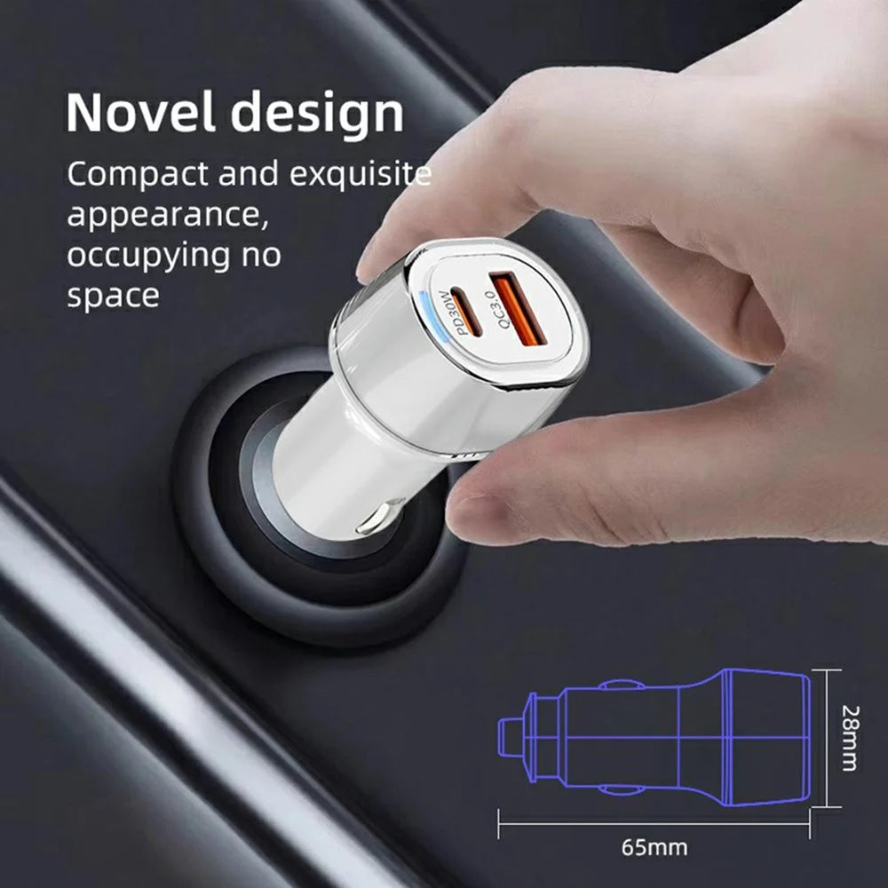 A6 USB + Type-C Dual Port Car Charger QC3.0 + PD 30W Fast Charger with Ambient Light for Phone / Tablet - 7