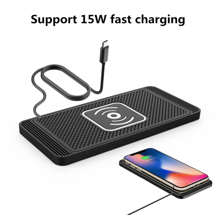 Portable Car Wireless Charger Non-slip Silicone 15W Qi Fast Charging Pad for Huawei iPhone Samsung - USB Interface - 4