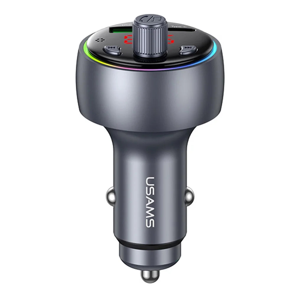 USAMS CC328 30W USB-A + Type-C Digital Display Bluetooth-compatible FM Car Charger with RGB Ambient Light - Tarnish - 1