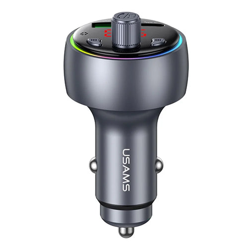 USAMS CC328 30W USB-A + Type-C Digital Display Bluetooth-compatible FM Car Charger with RGB Ambient Light - Tarnish - 1