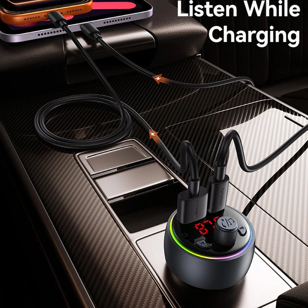 USAMS CC328 30W USB-A + Type-C Digital Display Bluetooth-compatible FM Car Charger with RGB Ambient Light - Tarnish - 3