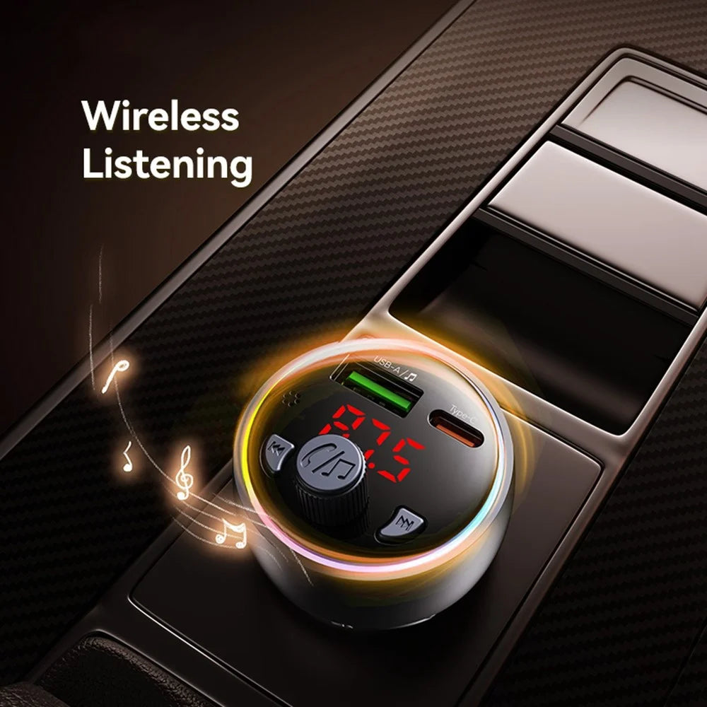 USAMS CC328 30W USB-A + Type-C Digital Display Bluetooth-compatible FM Car Charger with RGB Ambient Light - Tarnish - 4