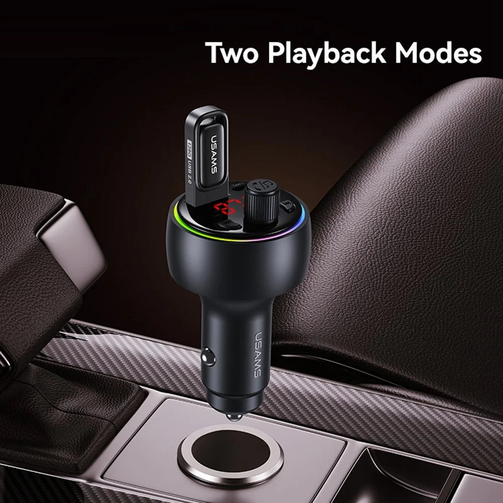 USAMS CC328 30W USB-A + Type-C Digital Display Bluetooth-compatible FM Car Charger with RGB Ambient Light - Tarnish - 5