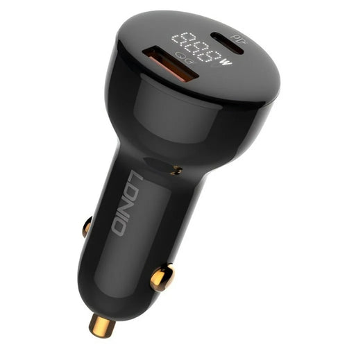 LDNIO C101 100W Car Charger LED Display Dual Port USB-A Type-C PD QC3.0 Fast Charging Car Adapter - Black - 1