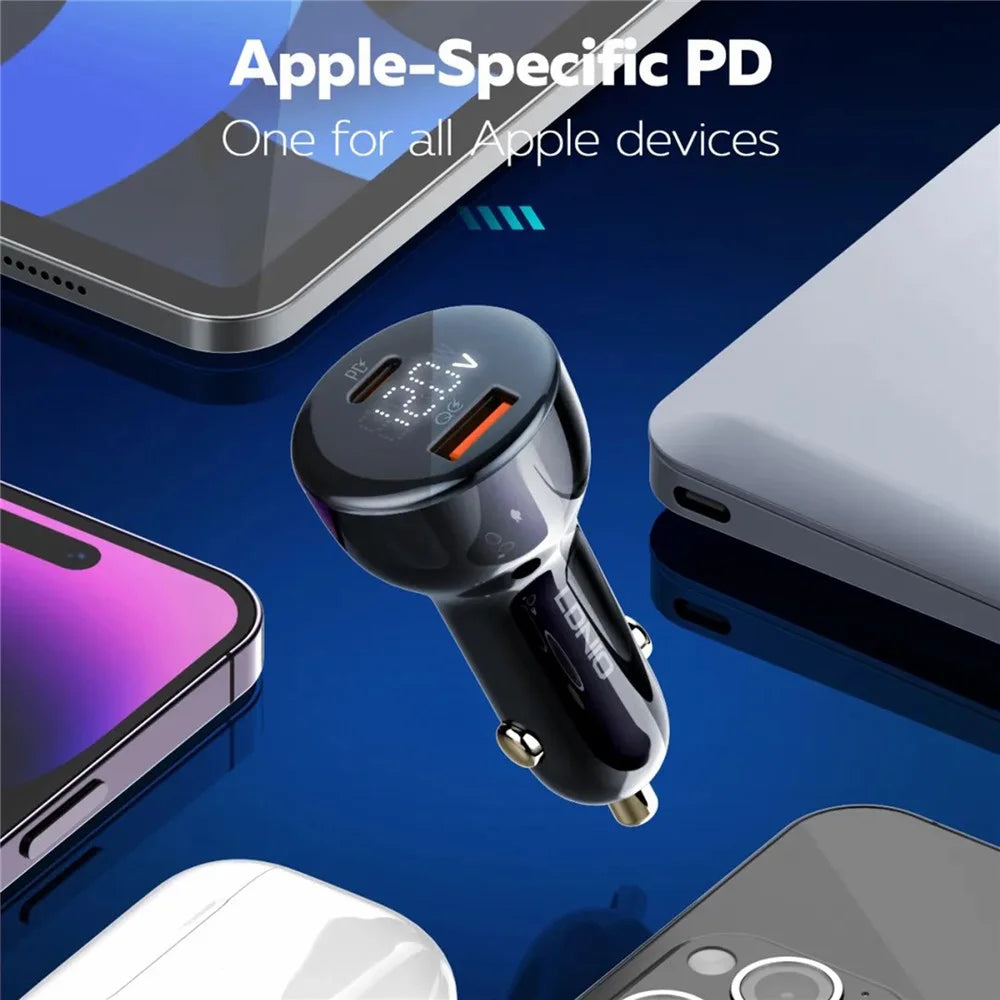 LDNIO C101 100W Car Charger LED Display Dual Port USB-A Type-C PD QC3.0 Fast Charging Car Adapter - Black - 3