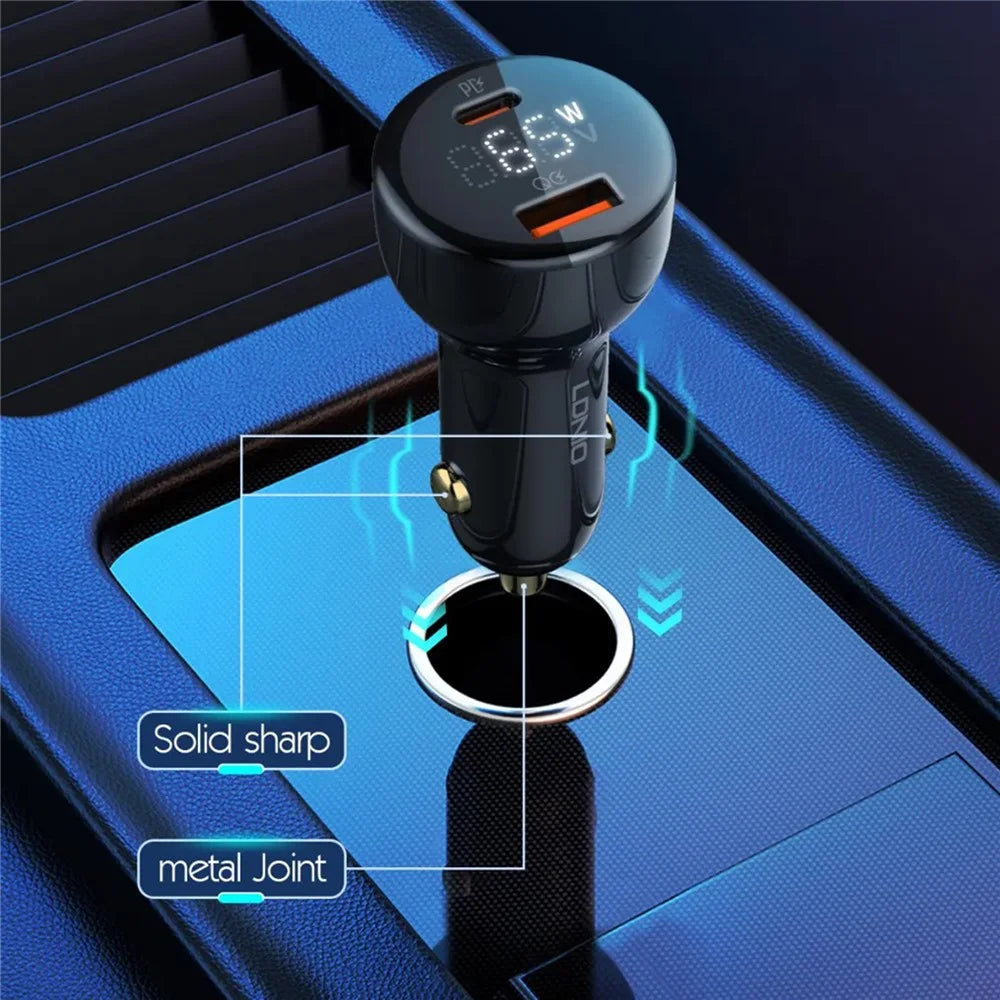 LDNIO C101 100W Car Charger LED Display Dual Port USB-A Type-C PD QC3.0 Fast Charging Car Adapter - Black - 6