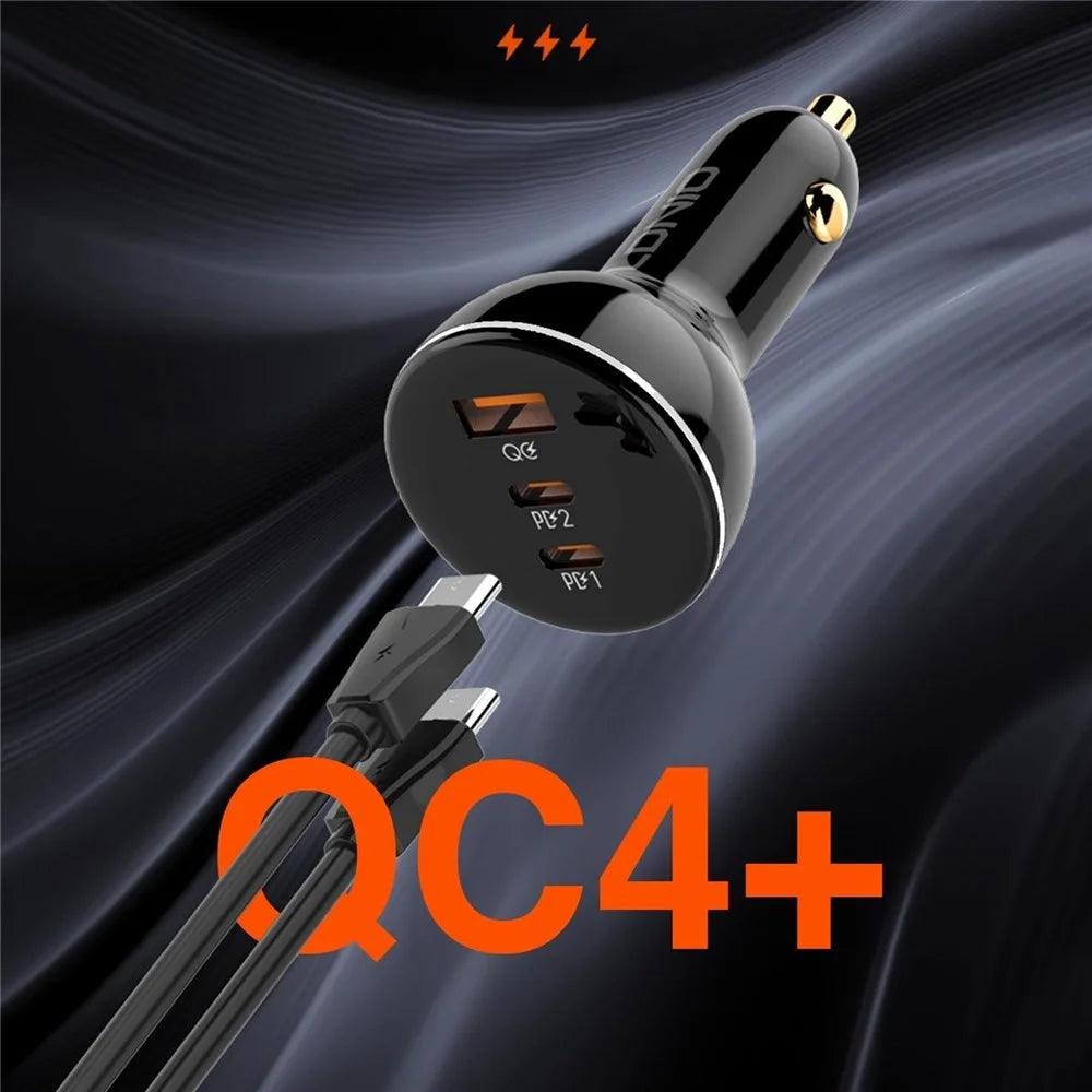 LDNIO C102 160W Car Charger 3-Port PD 100W QC 30W Fast Charging Car Adapter for Laptop Phone - Black - 6