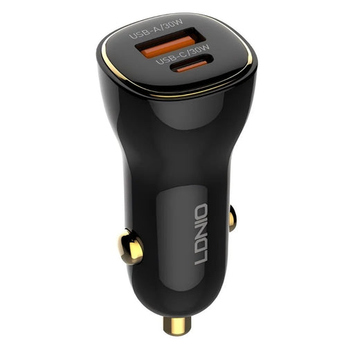 LDNIO C103 60W Dual Port Car Charger PD 30W+QC 30W PPS Fast Charging Car Adapter for Phone Tablet - Bla - 1