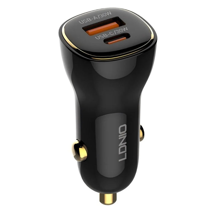 LDNIO C103 60W Dual Port Car Charger PD 30W+QC 30W PPS Fast Charging Car Adapter for Phone Tablet - Bla - 1