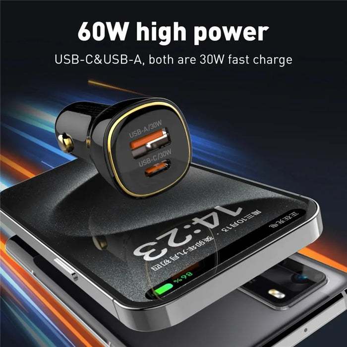 LDNIO C103 60W Dual Port Car Charger PD 30W+QC 30W PPS Fast Charging Car Adapter for Phone Tablet - Bla - 4