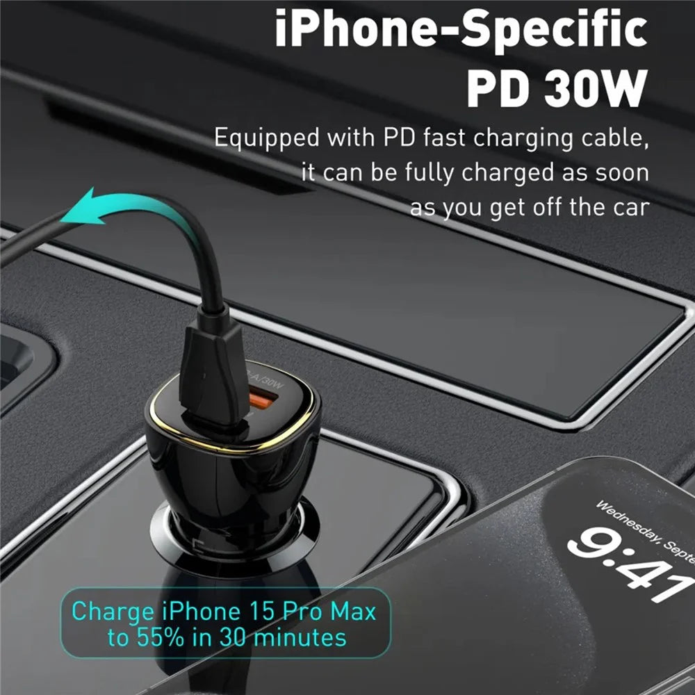 LDNIO C103 60W Dual Port Car Charger PD 30W+QC 30W PPS Fast Charging Car Adapter for Phone Tablet - Bla - 5