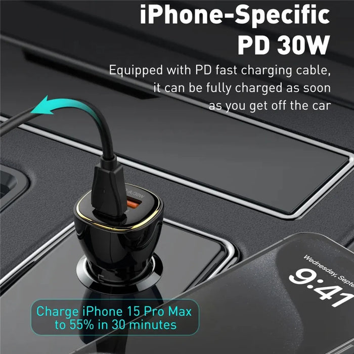 LDNIO C103 60W Dual Port Car Charger PD 30W+QC 30W PPS Fast Charging Car Adapter for Phone Tablet - Bla - 5