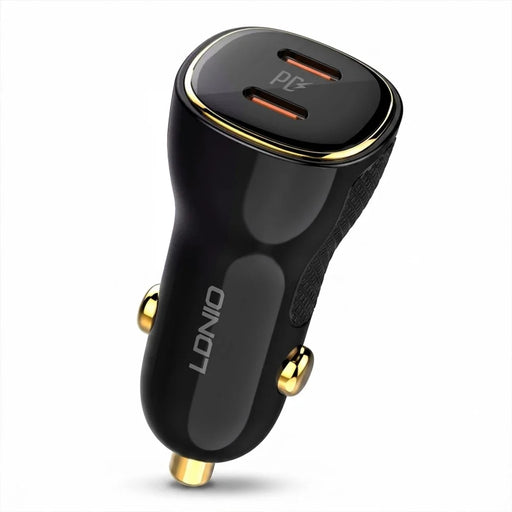 LDNIO C104 60W Dual USB-C Car Charger PD30W + PPS Fast Charging Car Adapter for iPhone Samsung - Black - 1