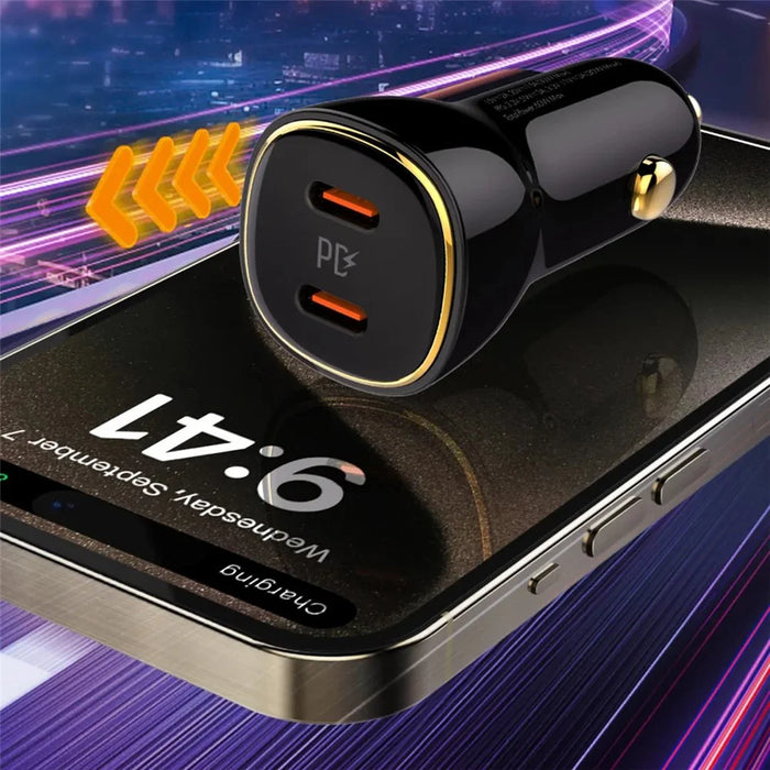 LDNIO C104 60W Dual USB-C Car Charger PD30W + PPS Fast Charging Car Adapter for iPhone Samsung - Black - 2
