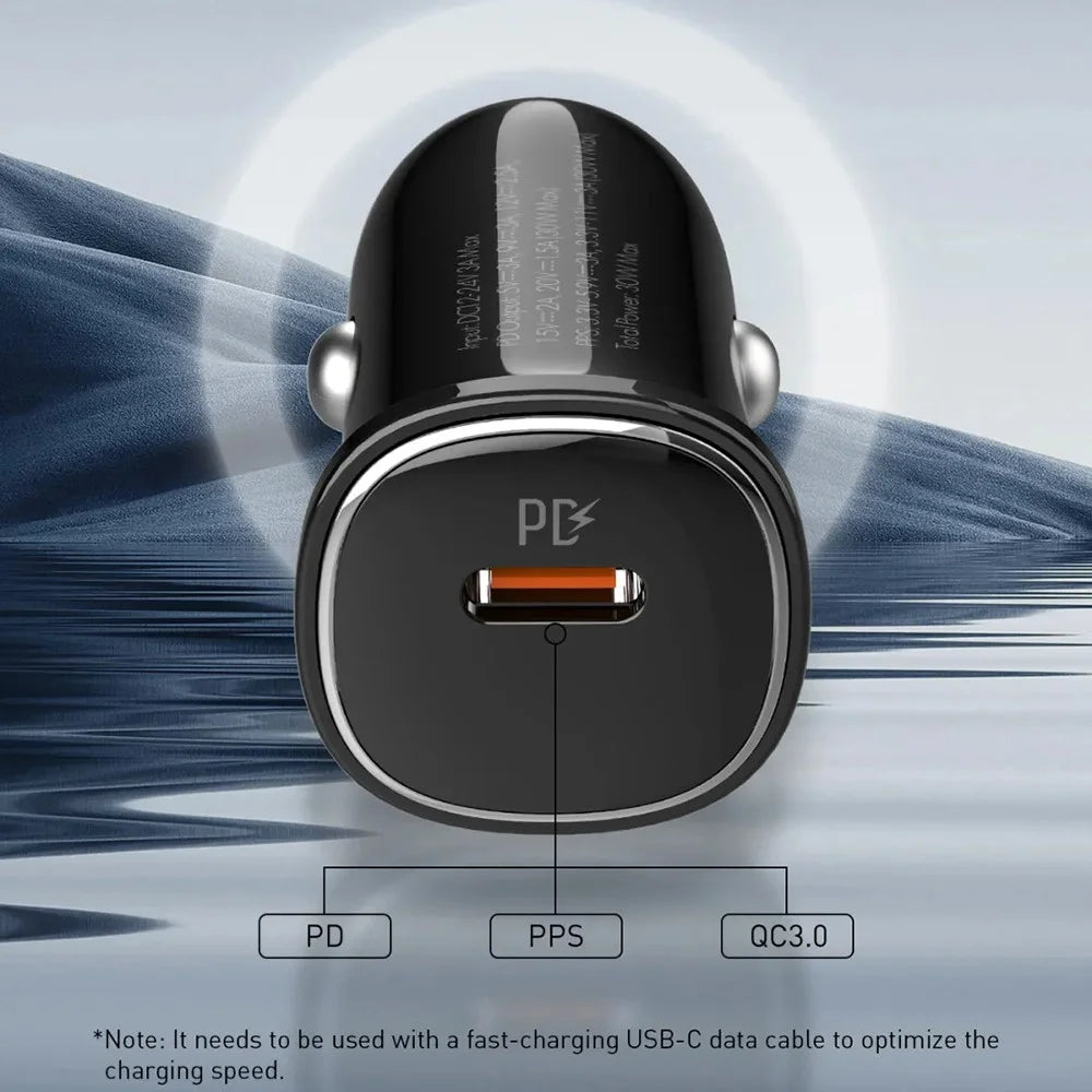 LDNIO C106 30W USB-C Car Charger Single Port PD3.0 PPS Fast Charging Adapter for Phone Tablet - Black - 3