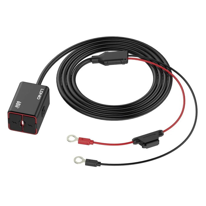 LDNIO C108 Motorcycle Charger 60W Dual Port PD QC Fast Charging Waterproof Adapter for Battery - Black - 1
