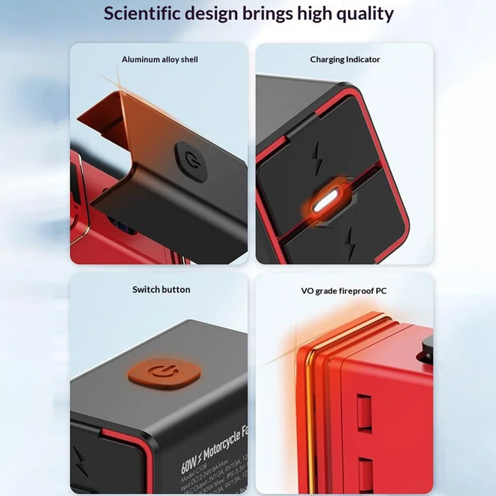 LDNIO C108 Motorcycle Charger 60W Dual Port PD QC Fast Charging Waterproof Adapter for Battery - Black - 5