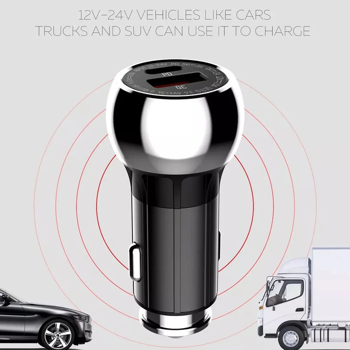 LDNIO C1 36W Car Charger Metal Dual Port PD 20W + QC3.0 18W Fast Charging Car Adapter for iPhone Android - Black - 5