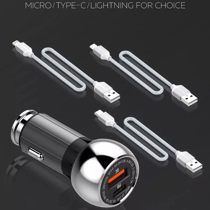 LDNIO C1 36W Car Charger Metal Dual Port PD 20W + QC3.0 18W Fast Charging Car Adapter for iPhone Android - Black - 6