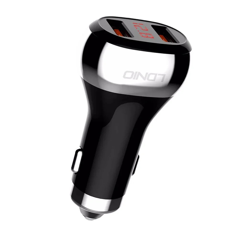 LDNIO C2 Dual QC3.0 Car Charger 36W Dual USB Ports LED Display Battery Monitor Fasting Charging Cigarette Lighter Car Adapter - Black - 1