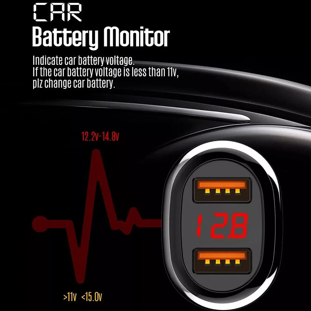 LDNIO C2 Dual QC3.0 Car Charger 36W Dual USB Ports LED Display Battery Monitor Fasting Charging Cigarette Lighter Car Adapter - Black - 3