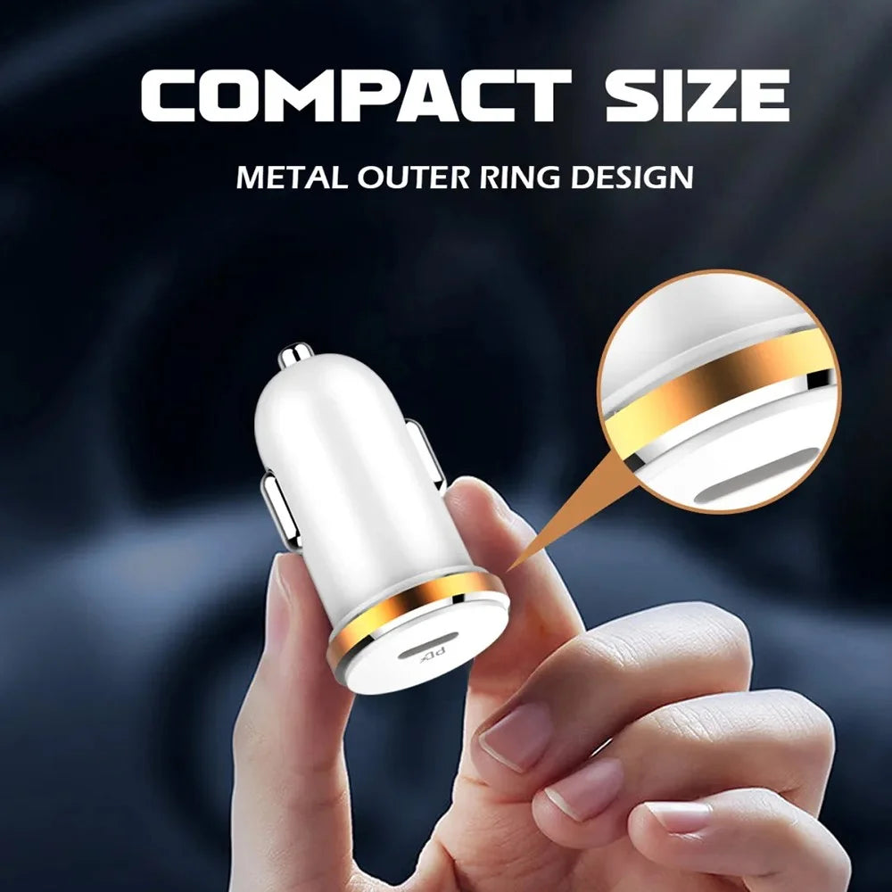 LDNIO C22Q 27W PD PPS Car Charger with Type-C to Type-C Cable Single Port USB-C Fast Charging Car Adapter for iPhone Samsung Xiaomi - White - 2