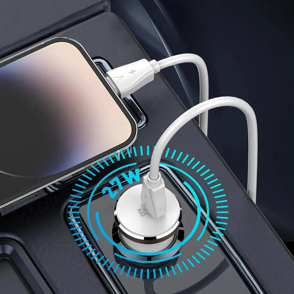 LDNIO C22Q 27W PD PPS Car Charger with Type-C to Type-C Cable Single Port USB-C Fast Charging Car Adapter for iPhone Samsung Xiaomi - White - 3