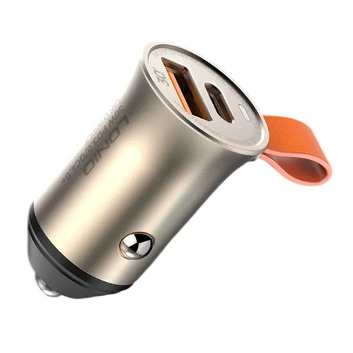 LDNIO C509Q 30W Car Charger Dual Port USB-C PD USB-A QC4.0 Fast Charging Adapter with Built-in Lanyard for iPhone Samsung - Gold - 1