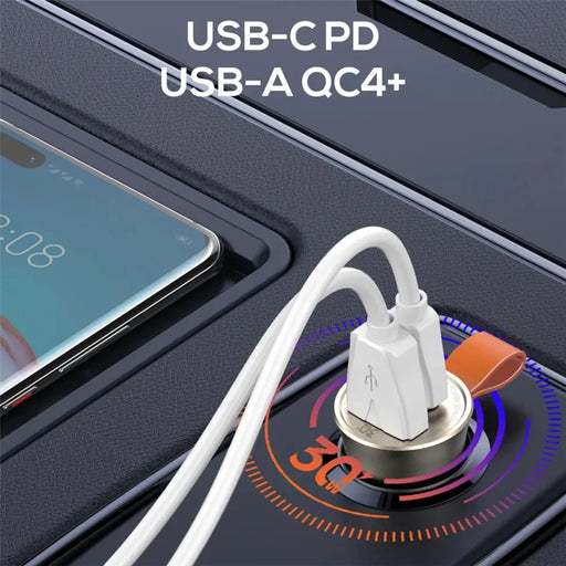 LDNIO C509Q 30W Car Charger Dual Port USB-C PD USB-A QC4.0 Fast Charging Adapter with Built-in Lanyard for iPhone Samsung - Gold - 2