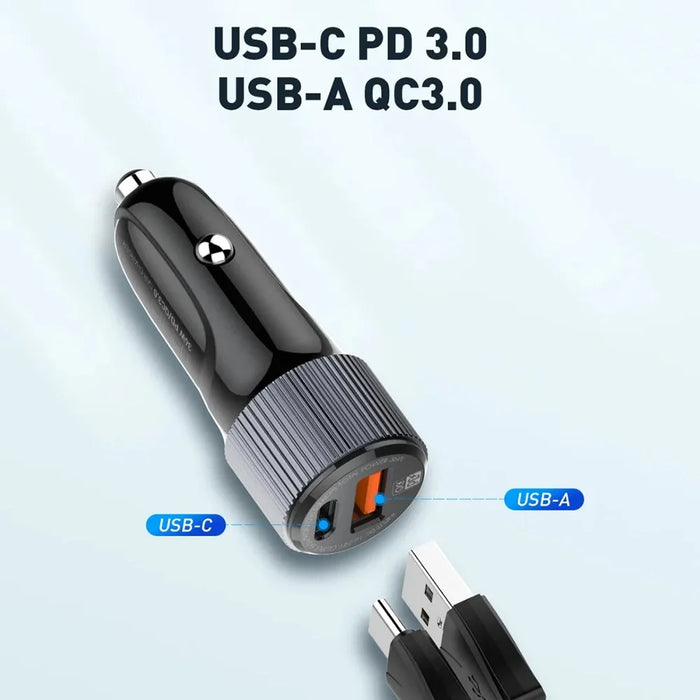 LDNIO C510Q 36W Dual Port Car Charger with USB-C to USB-C Cable 20W PD3.0 18W QC3.0 Fast Charging Adapter for Phone Tablet - Black - 2