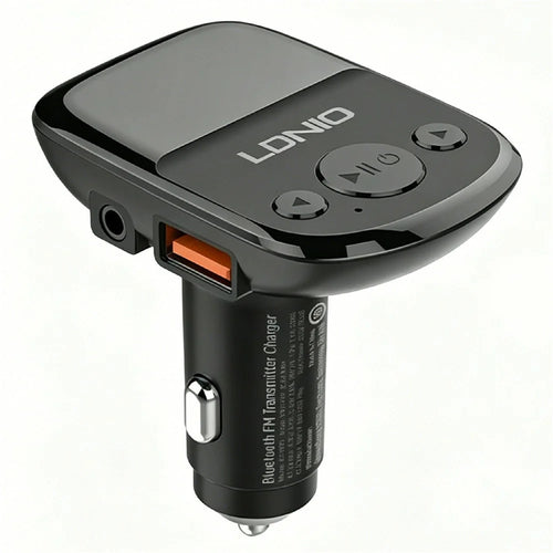 LDNIO C706Q Bluetooth-compatible 5.0 FM Transmitter Dual USB Port 25W Car Charger 20W QC3.0 5W AUTO-ID 3.5mm AUX Fasting Charging Adapter for Phone - Black - 1