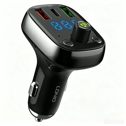LDNIO C704Q Car Charger with USB Cable Bluetooth-compatible 5.0 FM Transmitter 3 Port PD QC4.0 Auto-ID LED Display Fasting Charging Adapter - Grey - 1